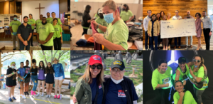 collage of volunteers helping their community