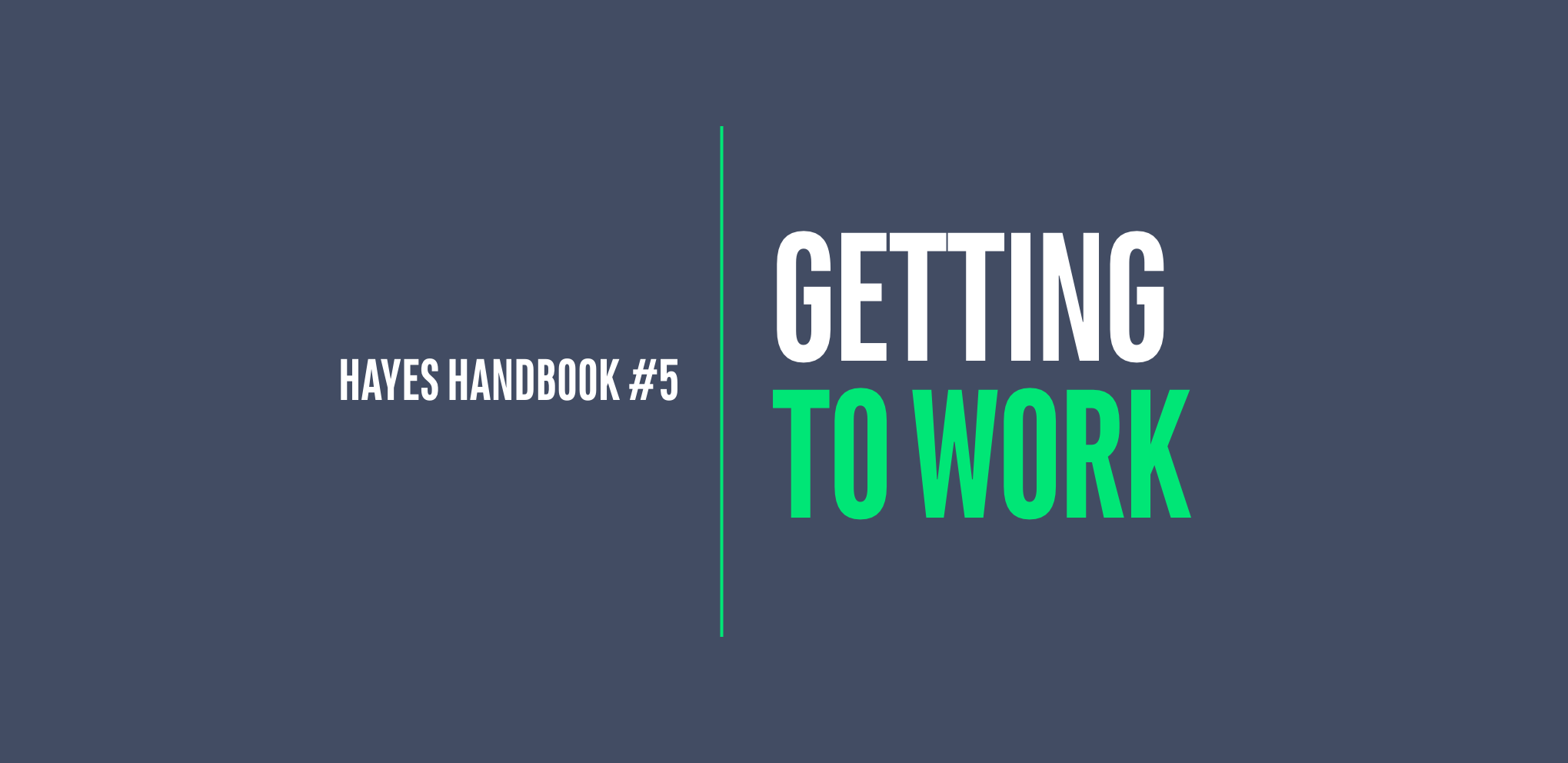 Blue and green graphic that says Hayes Handbook #5: Getting to Work