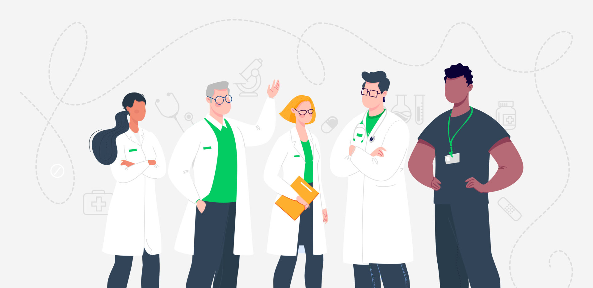 Illustration of 5 different doctors